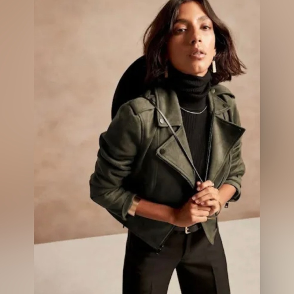 Banana Republic Vegan Suede Olive Green Moto jacket - Size Small